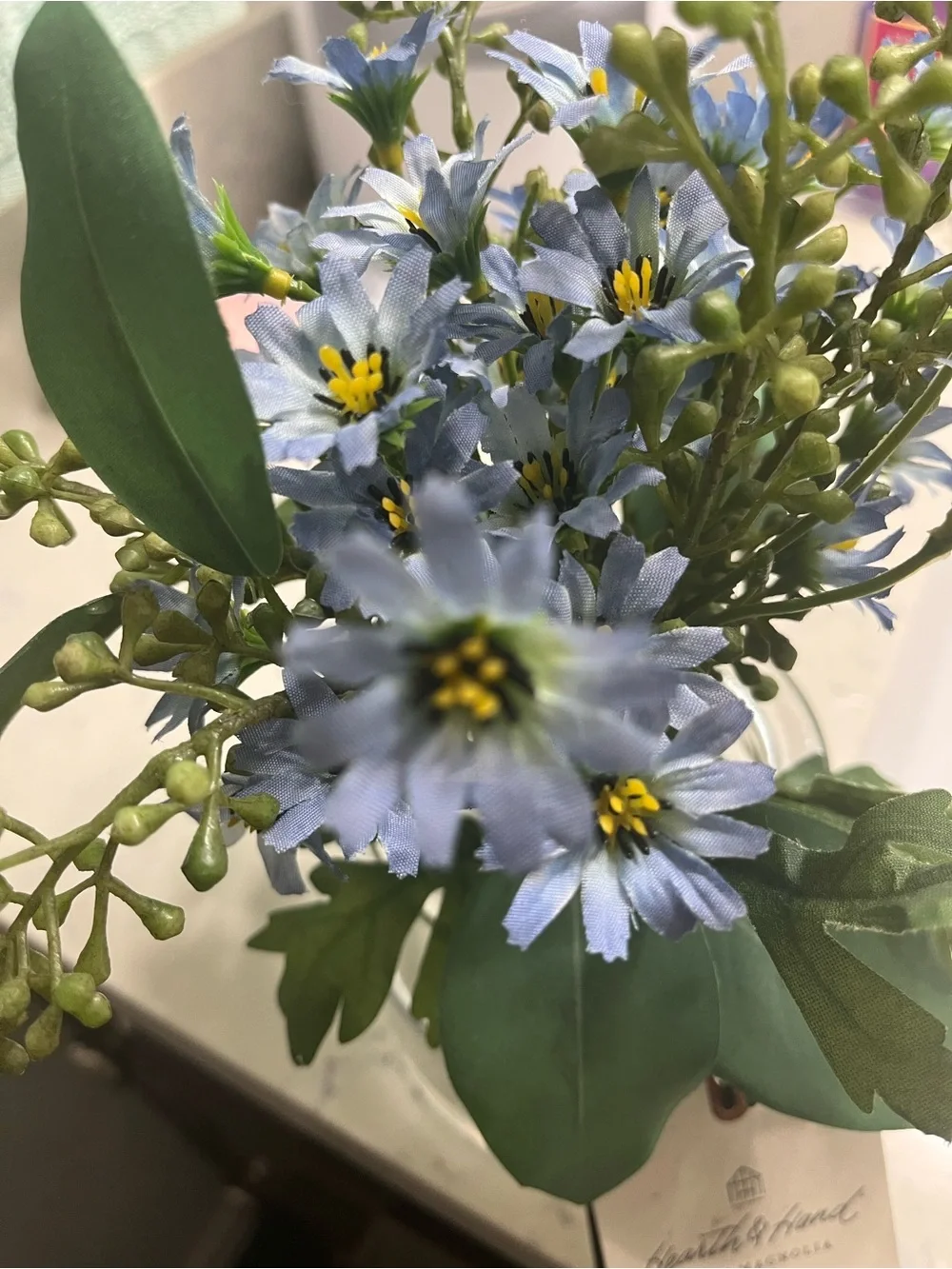 Hearth & Hand Blue Daisy and Green Foliage Artificial Arrangement